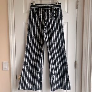 Tory Burch Logo High Wasit Wide Leg Cotton Trousers